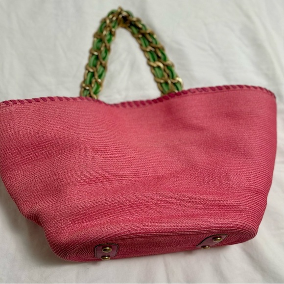 Y2K Juicy Couture Pink Tote with Green and Gold Chain Rare! - Picture 3 of 12